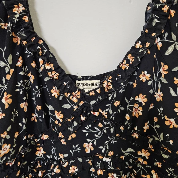 Inspired Hearts Floral Black Dress with Short Sleeves Size Xl - Picture 10 of 13
